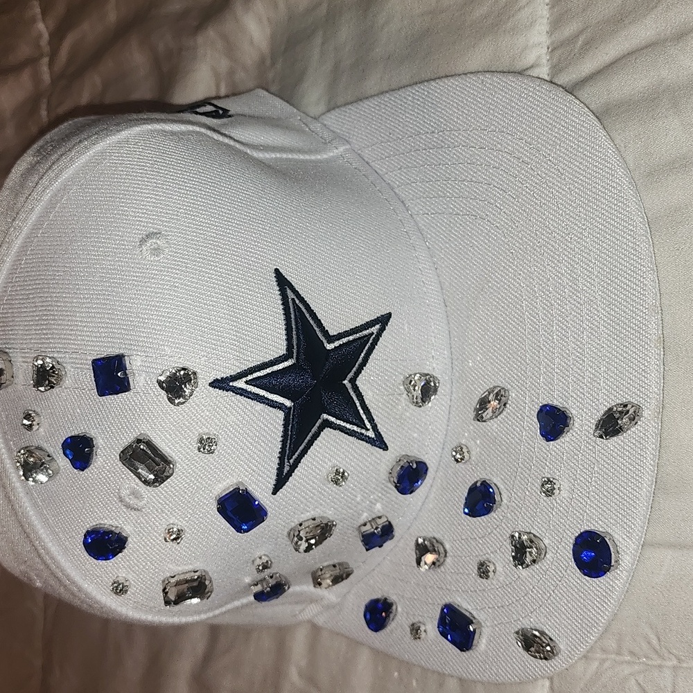 Cowboy Hat with Blue and White Embellishments